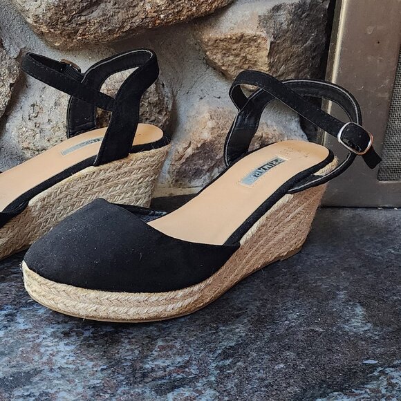 Primark Black Textile Strappy Wedges Size 7 - Picture 11 of 16